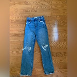 Abercrombie short length ripped straight leg Jeans - Dark Wash